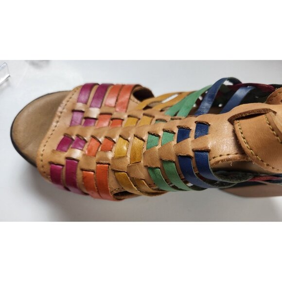 Macarena Mexican Leather Boho Platform Block Heel Sandals Size 9.5 - Picture 2 of 9